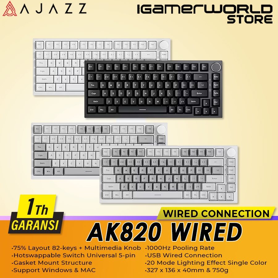 Ajazz AK820 Wired 75% 82 Key + Knob Mechanical Gaming Keyboard
