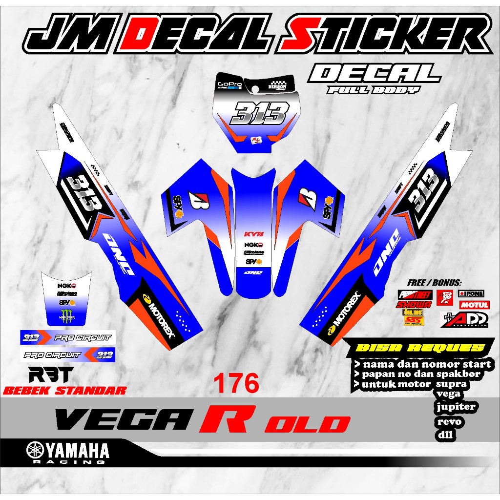 สติ๊กเกอร์ RBT DECAL STRIPING MOTOR VEGA R OLD FULL BODY MOTOR CRF KLX 150 KLX BF KLX GORDON DTRACKE