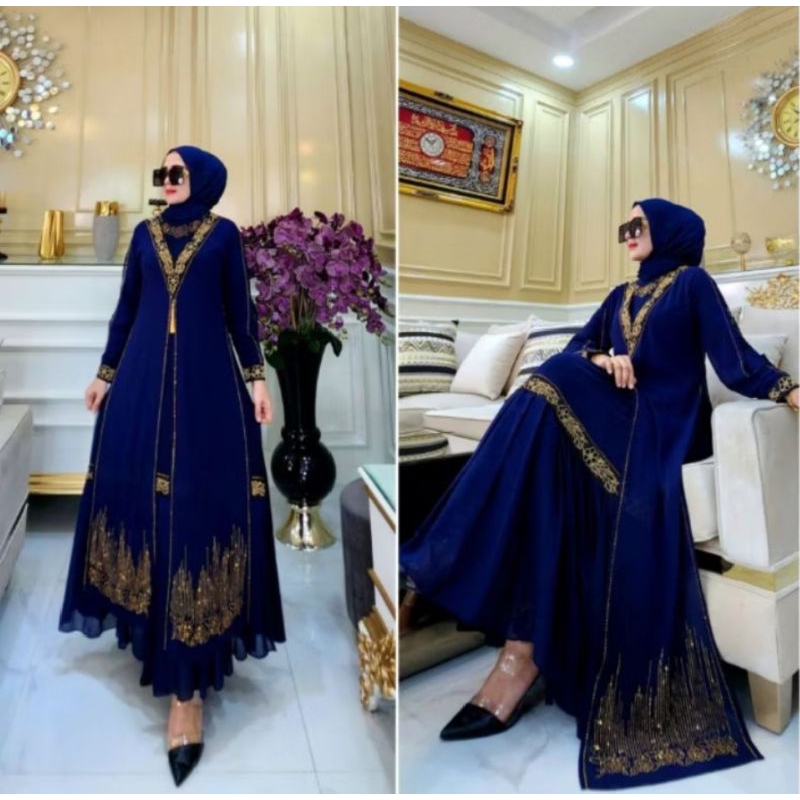 Gamis Abaya ตุรกีพรีเมี่ยม Tasbih V-crested Exclusive Mute สวยหรูหราผู้ใหญ่สี Syari