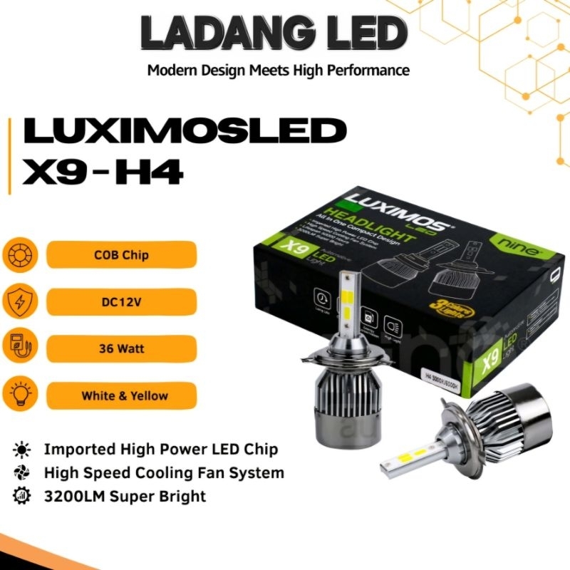 ไฟ LED รถยนต์ UATAMA 3 สี NINE LUXIMOS X9 H4 HI LOW 72WATT