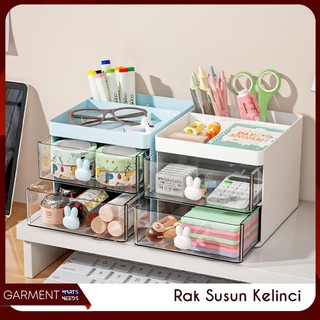Laci Mini 2 Susun Tempat Penyimpanan Alat Tulis Meja Stationery Rak Laci Tarik Motif Kelinci Estetik