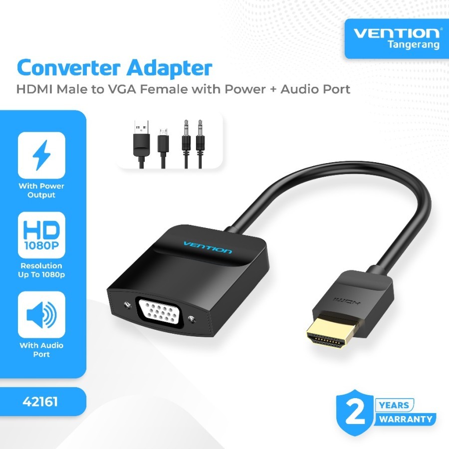 Vention 42161 ตัวแปลงสายเคเบิล HDMI เป็น VGA พร้อมเสียงและพลังงาน Micro-USB