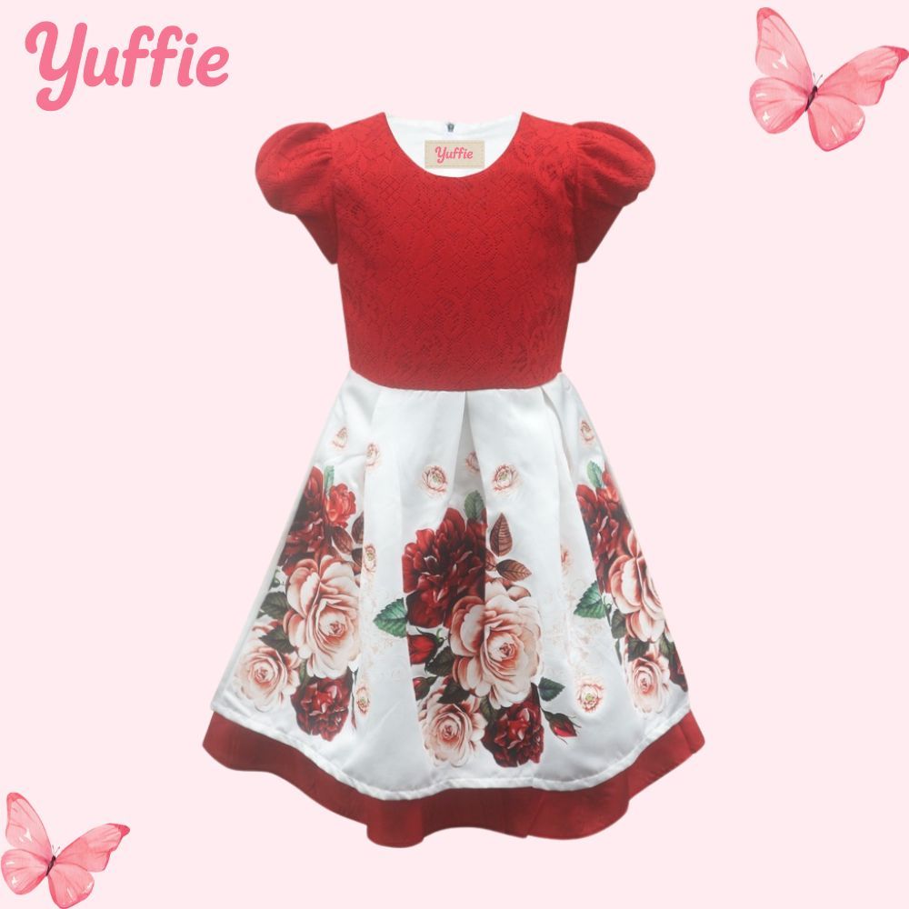 YUFFIE 4269 ชุดเดรสเด็กผู้หญิง - เดรสลายดอกไม้พิมพ์ลายดิจิตอล
