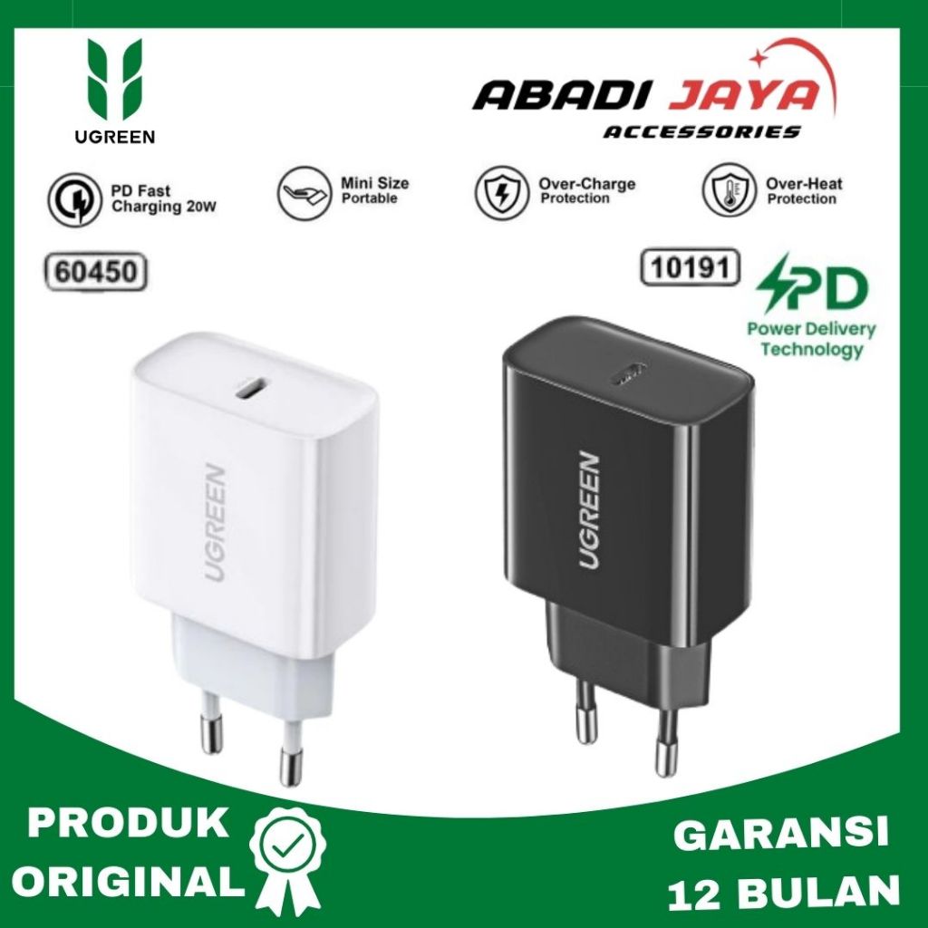 UGREEN ADAPTER 20W PD FAST CHARGER สีดํา 10191 สีขาว 60450