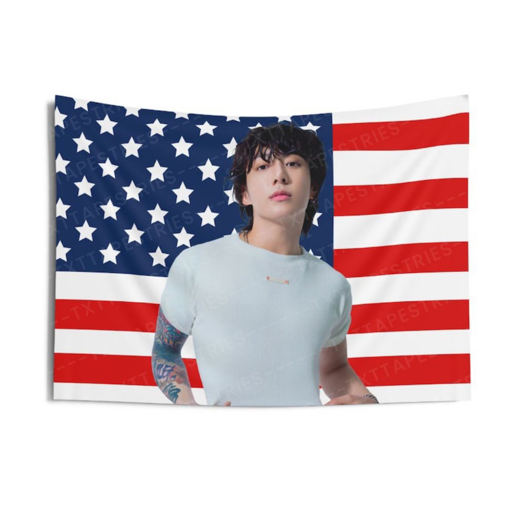 BTS สมาชิก American Flag Kpop Tapestry, สินค้า BTS, ไอเดียของขวัญสําหรับ Fangirls Fanboys, ของขวัญวันเกิดและคอนเสิร์ต Merch