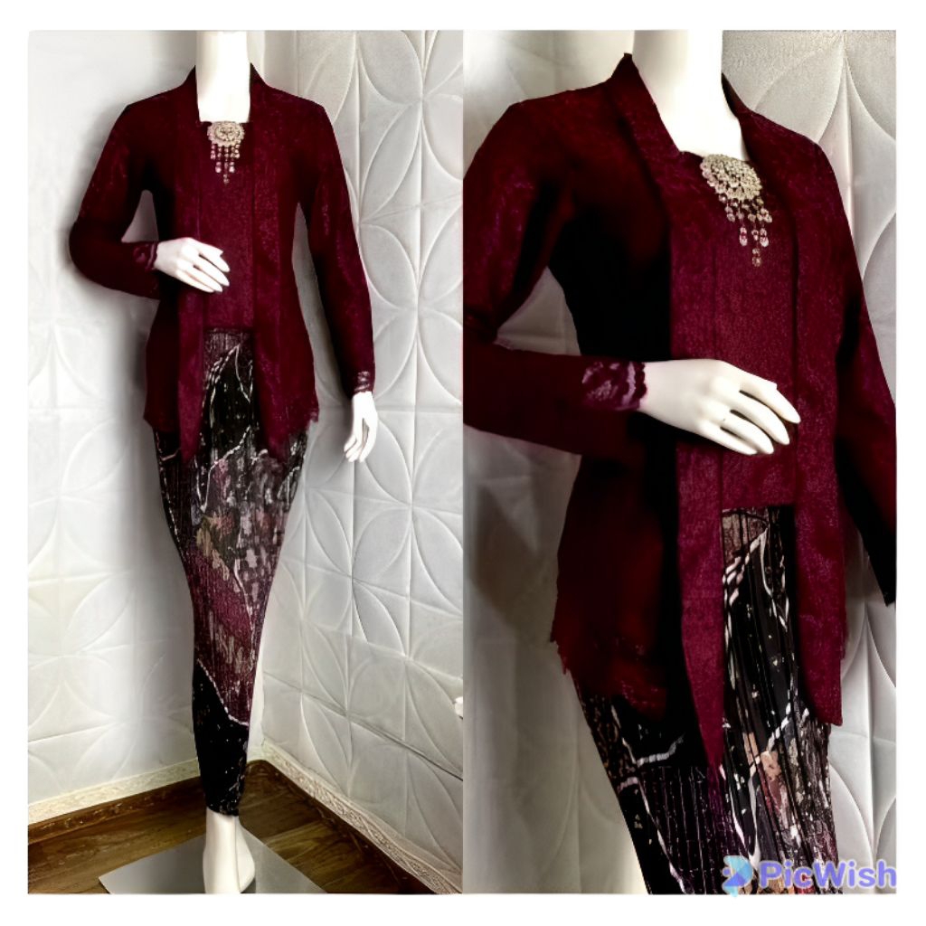 ชุด Kubaru Brocade Kebaya / แขนยาวทันสมัย Kebaya / Kebaya ชุดสําหรับงานแต่งงานพร้อมกระโปรงจีบผ้าบาติ