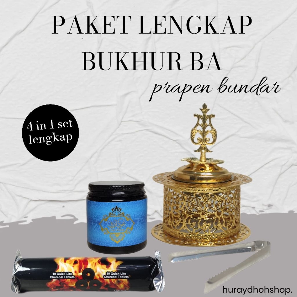 แพคเกจ BULKUR BA 4 in 1 PRAPEN ROUND CHARCOAL CLAMP HAJAR ASWAD NAJMA OUD MAGRIBI AL HANJAR RAUDHOH 