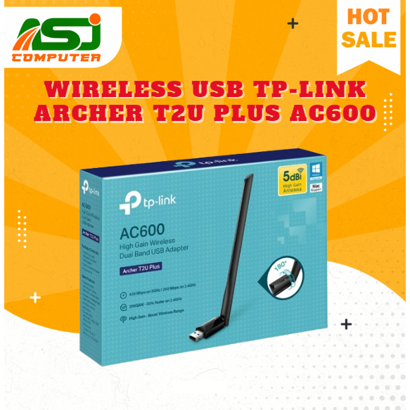 อะแดปเตอร์ไร้สาย Tp-Link Tp Link Archer T2U Plus AC600 - Tplink T2U+ Dual Band