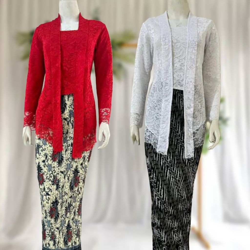 MERAH ชุด Kebaya สีแดงและสีขาว / Modern Brocade Kutu Kebaya แขนยาวด้านบนสิงหาคมและเสื้อผ้า Carnival