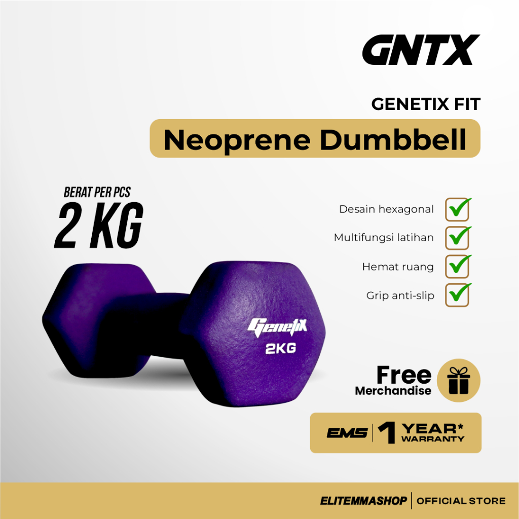 GENETIX FIT ดัมเบล Neoprene 2 KG, ดัมเบล, บาร์เบล