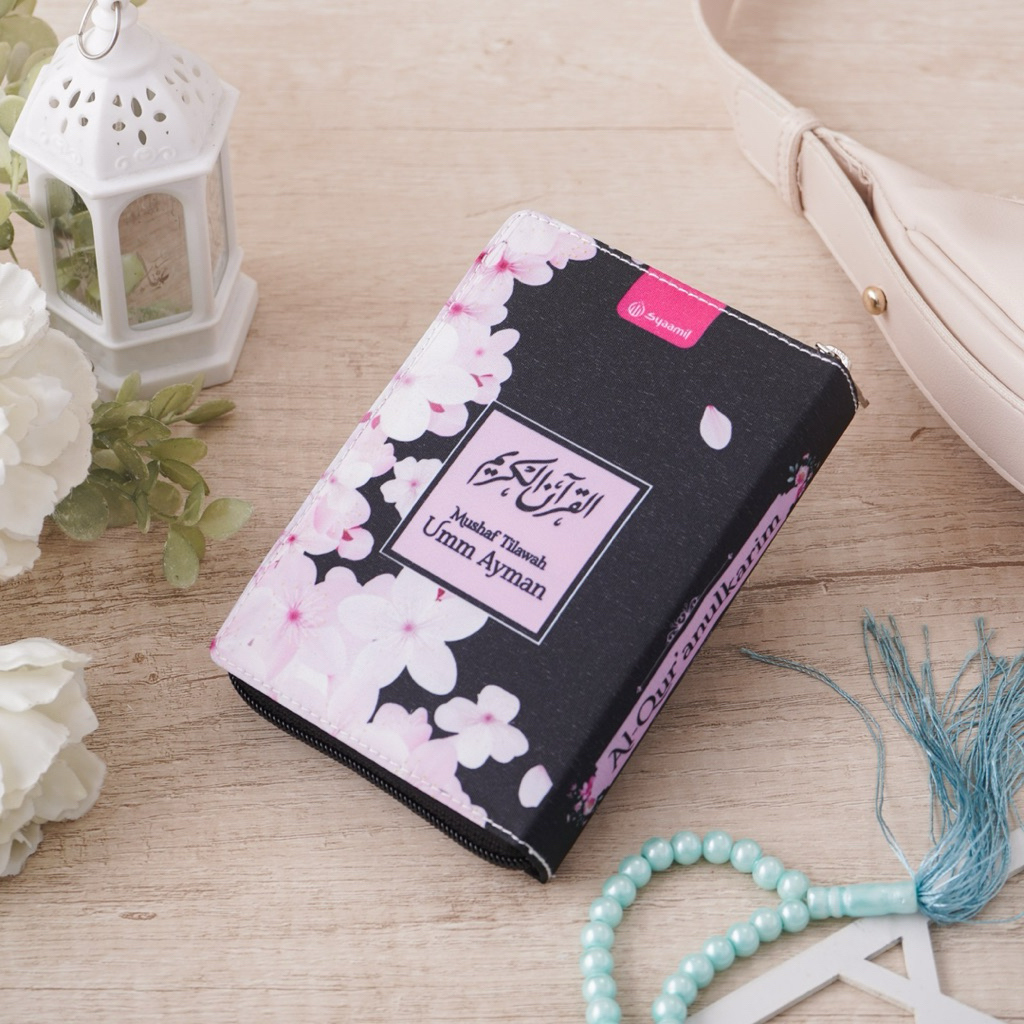 Griya Quran - Womens Quran Umm Ayman Muchaf tilawah แปลซิปขนาด A6 Black Pink
