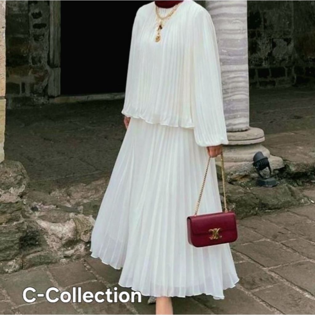 PREMIUM CHIFON WHITE SKIRT WITH FULL LINING/PLEATED SKIRT/WHITE SKIRT WITH PURINAG/WHITE FORMAL