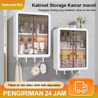 Rak Lemari Dinding Kamar Mandi Multifungsi Rak Penyimpanan Plastik Tahan Air Lemari Kamar Mandi Tertutup Yang Dipasang Di Dinding
