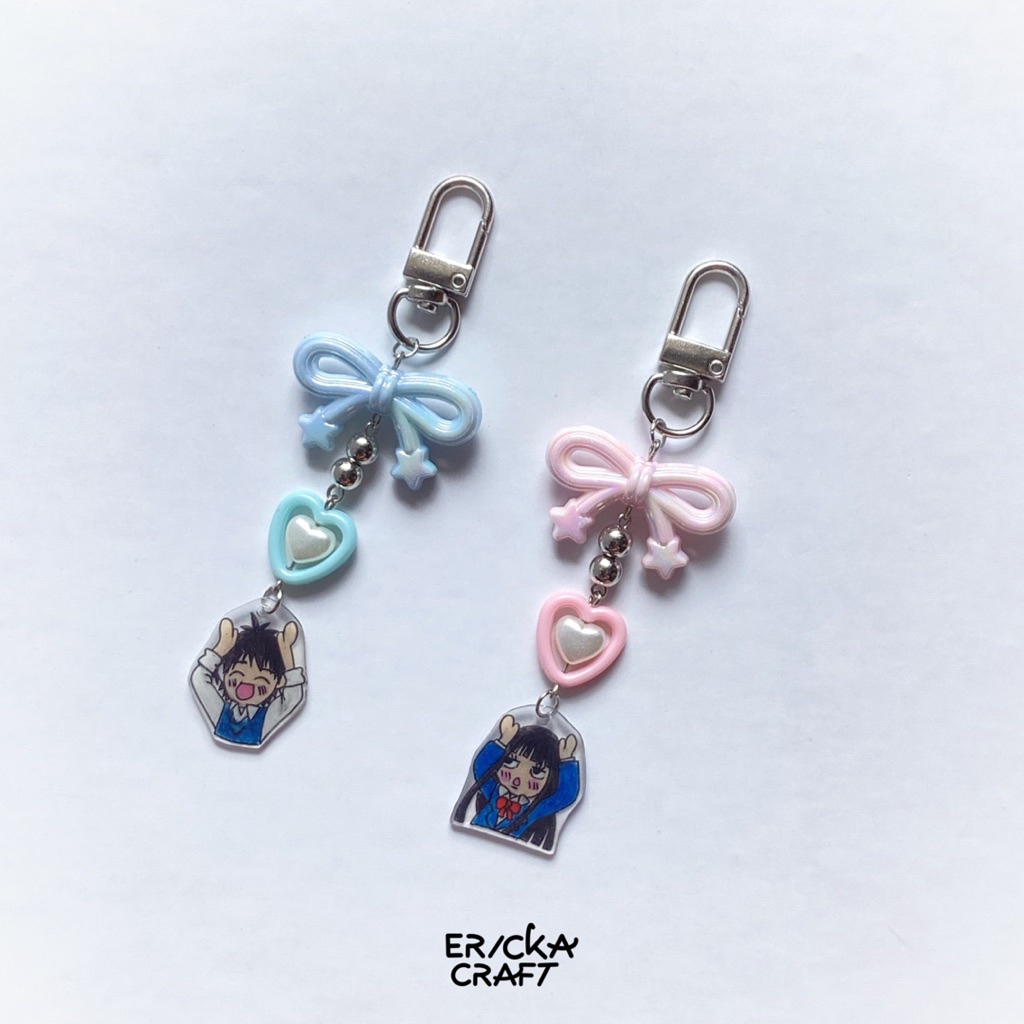HP GANTUNGAN KEYCHAIN ริบบิ้นสีชมพู SAWAKO BLUE KAZEHAYA CHIBI UNIFORM PHONE STRAP KIMI NI TODOKE จา