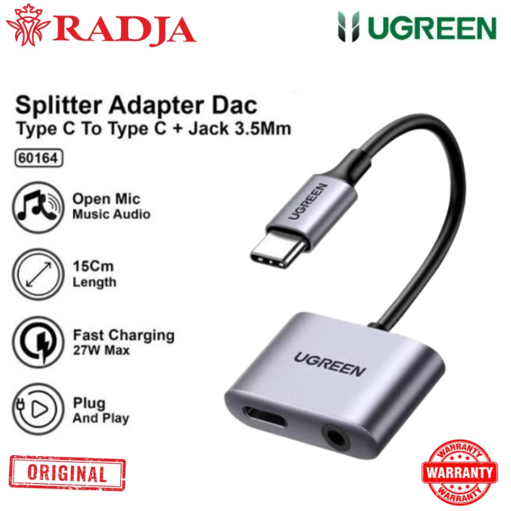 UGREEN 60164 Converter Splitter DAC 2 in 1 Dual Jack 3.5mm + Type C