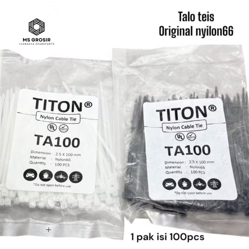 TITON Nylon66 Cable Tie TA100 1 แพ็คบรรจุ 100 ชิ้นสีดําและสีขาวสายผูก 2.5x100