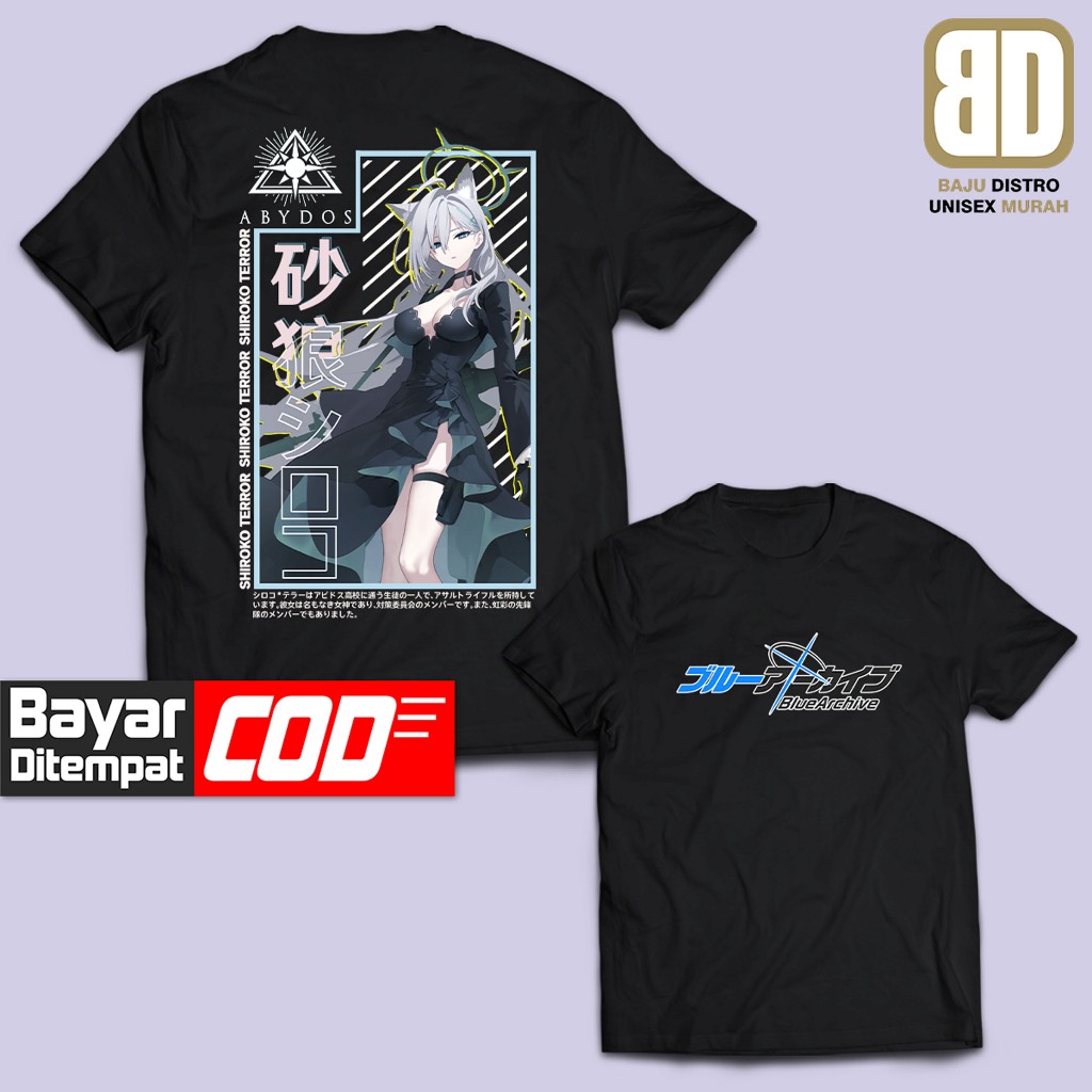 อะนิเมะเสื้อยืด SHIROKO TERROR BLUE ARCHIVE DB มังงะ Tshirt Unisex ญี่ปุ่น BRAIN CLOTHES