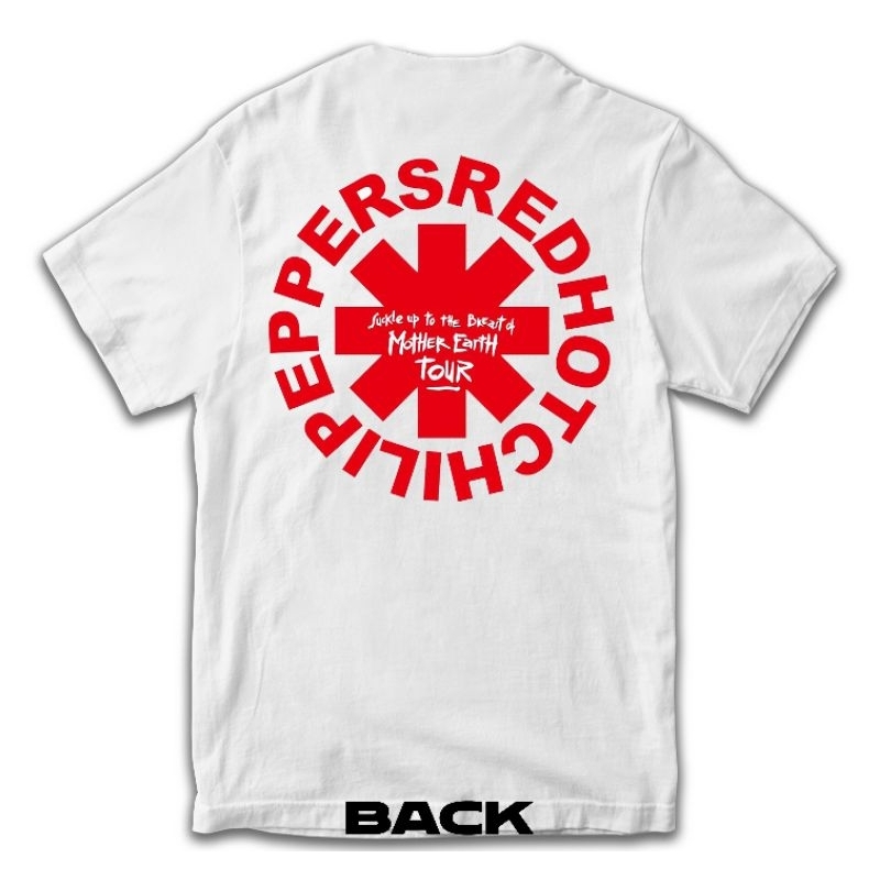 สีแดงร้อน CHILLI PEPPERS MOTHER EARTH TOUR เสื้อยืดสีขาว