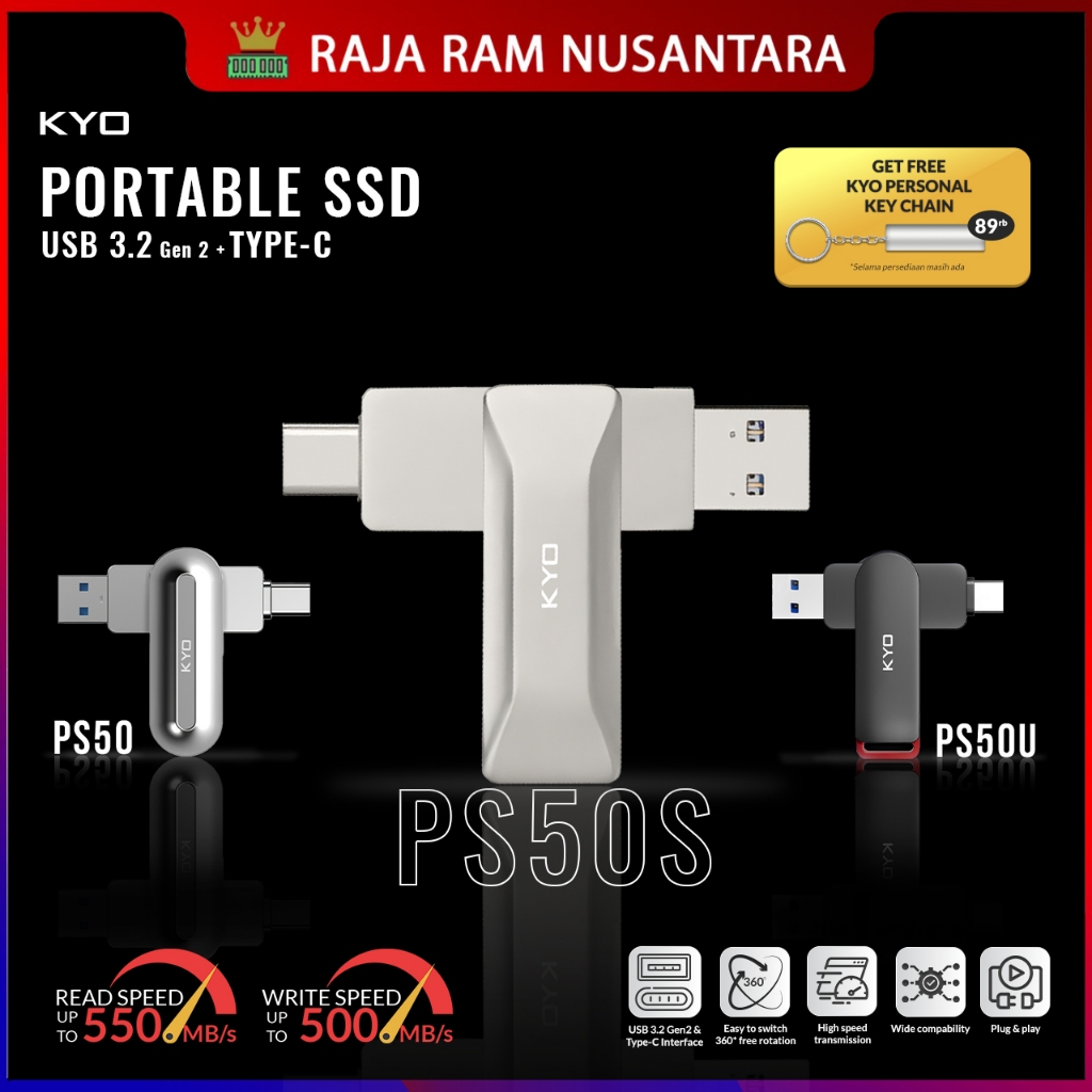 KYO PS50 PS50U PS50S 128GB SSD แบบพกพา USB 3.2 TYPE C ภายนอก SSD ภายนอก SSD
