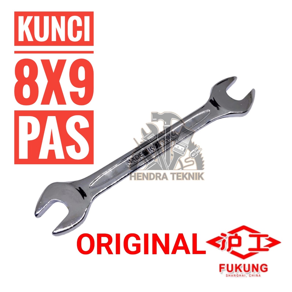 ORIGINAL FUKUNG WRENCH 8x9 OPEN WRENCH 8mm x 9mm DOUBLE OPEN END WRENCH RETAIL SATIN