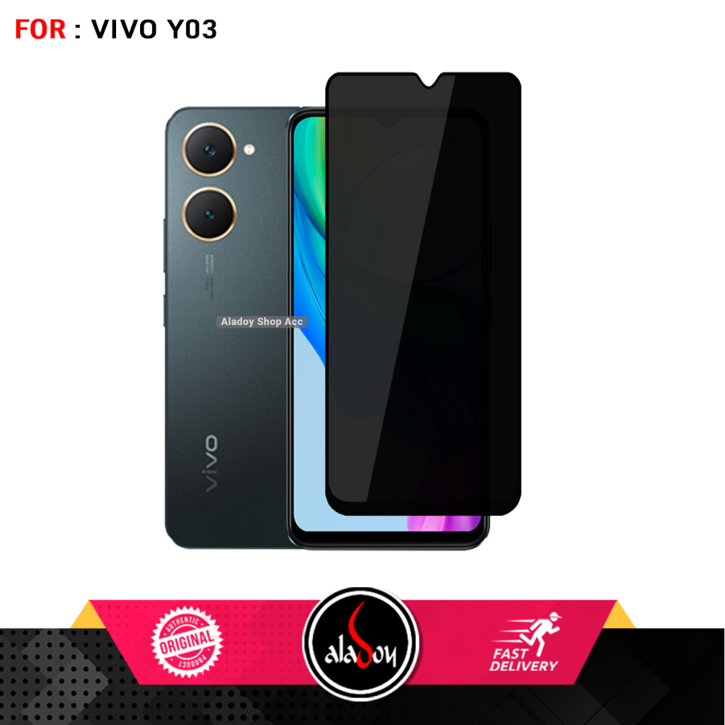 LAYAR กระจกนิรภัยหน้าจอ Anti Spy Privacy Vivo Y03 Y03T Spy Glass