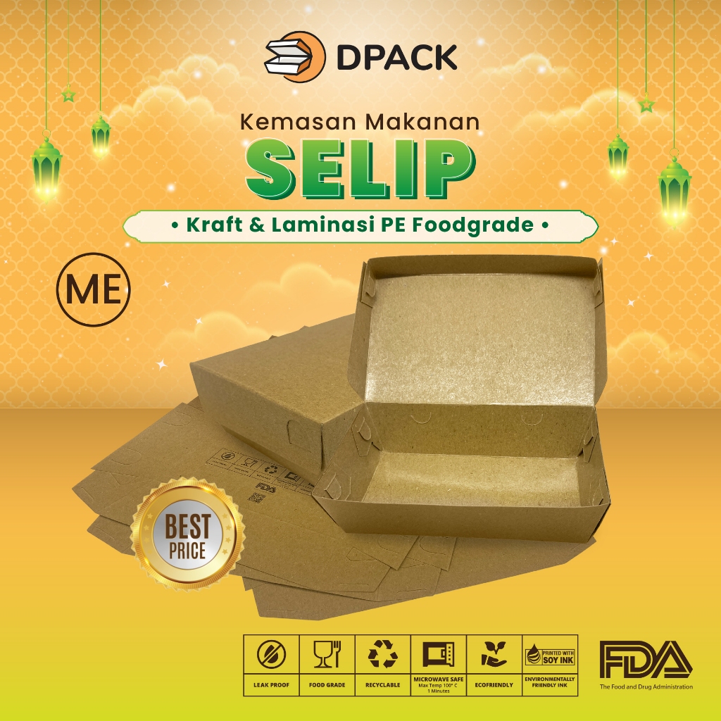 PAPER LUNCH BOX KRAFT Laminated TAKEAWAY BOX SIZE M ประหยัด [FS]