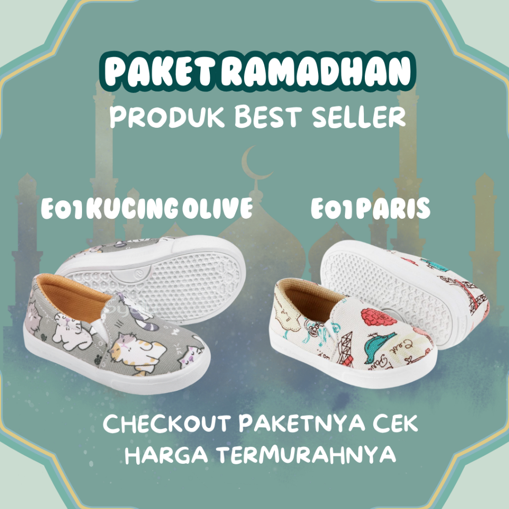 RAMADHAN PACKAGE SYALU CHILDRENS รองเท้าและรองเท้าแตะ 1-2 ปี E01 OLIVE CAT E01 PARIS
