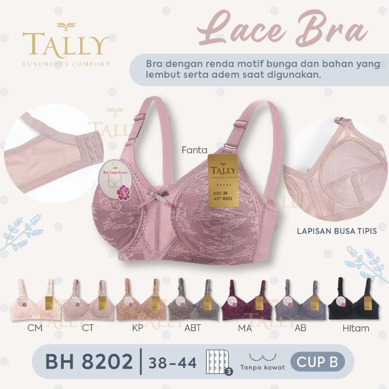 สนิทสนม BRA BH 8202 I CUP BI WITH FOAM I ไร้สาย I HAVE ทินเนอร์โฟม I LACE I HOOK 3 I SIZE 38 - 44
