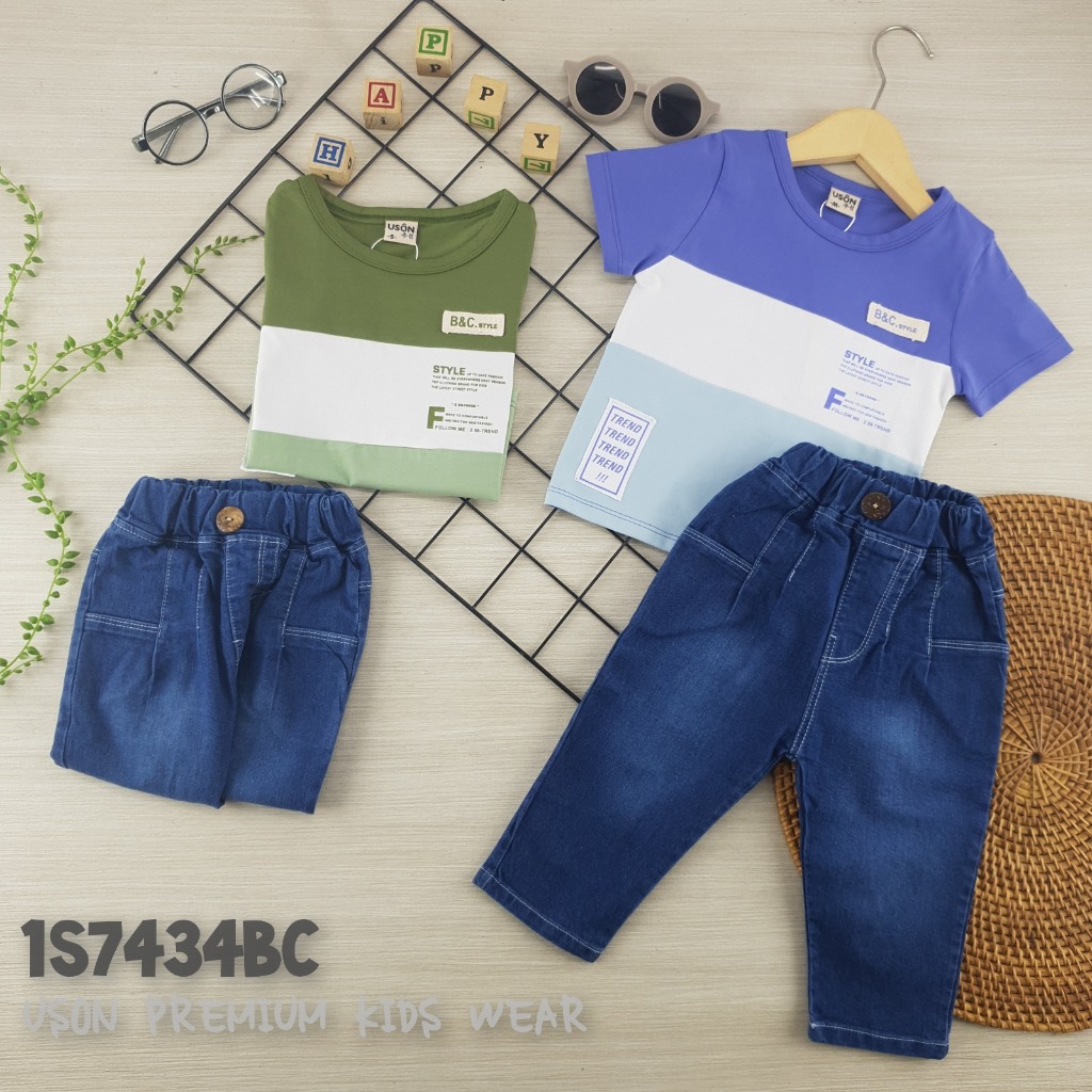 7434 USON JEANS PJG BOYS T-SHIRT SET (ARMY-BLUE)