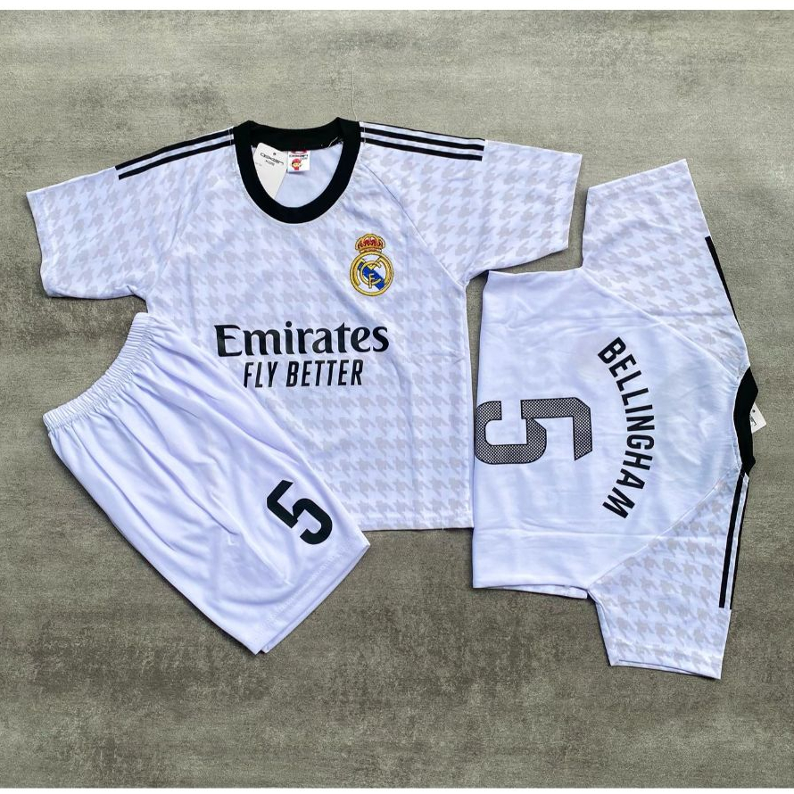 เสื้อฟุตบอล madrid สีขาว สําหรับเด็กผู้ชาย อายุ 6 เดือน-15 ปี อินเทรนด์ 2025 เสื้อฟุตบอลเด็ก
