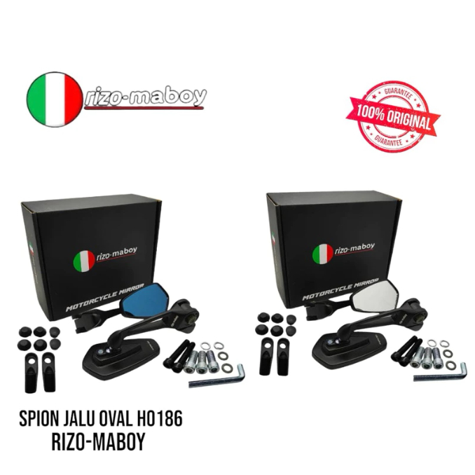 Octa Rizo-Maboy Black Series H0186 Mirror – Blue & White Glass, Universal สําหรับรถจักรยานยนต์ทั้งหม