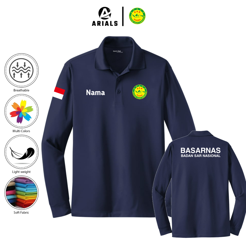 Arials เสื้อโปโล เสื้อคอปกแขนยาว BASARNAS National Sar Body