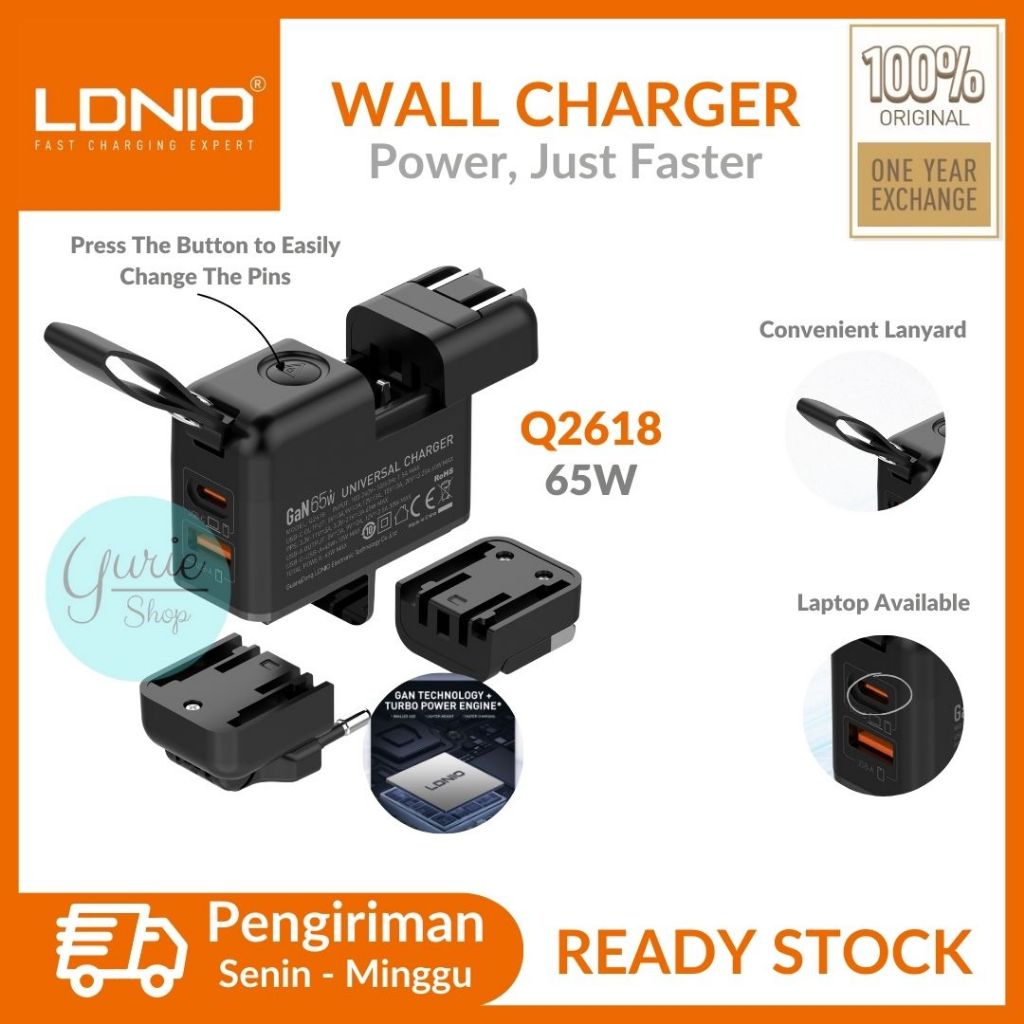 LDNIO Traver Wall Charger Q2618 USB C PD 65W GaN Technology ปลั๊กสากลชาร์จเร็วสุด
