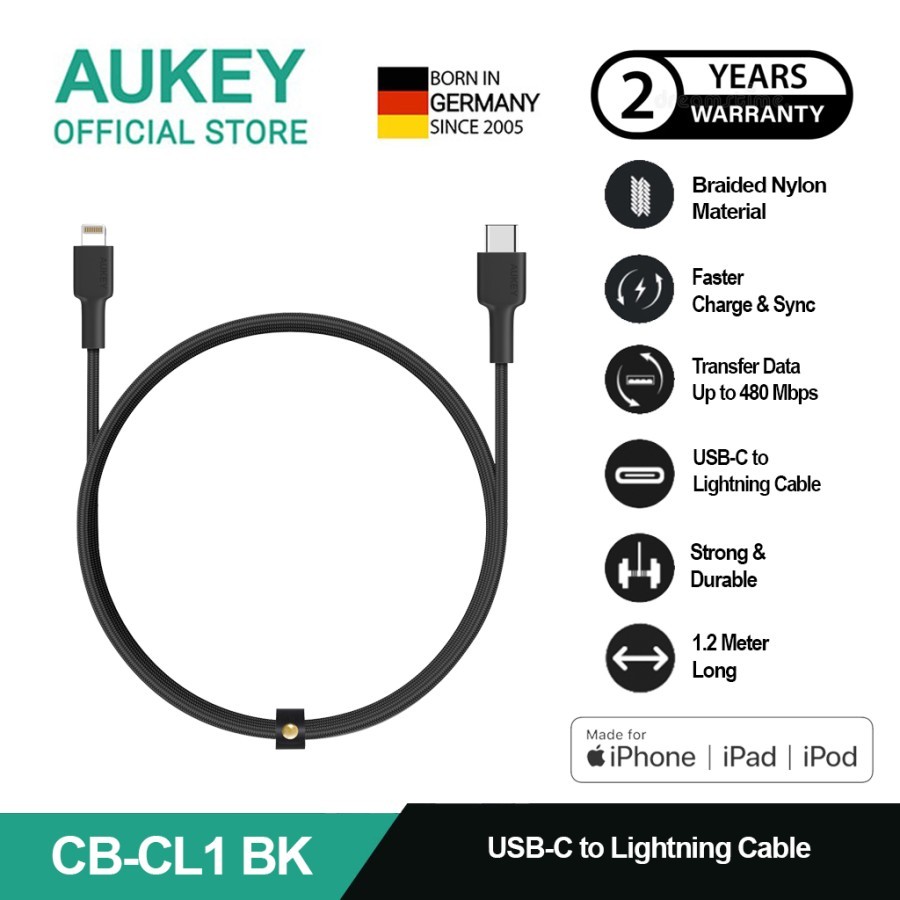 AUKEY สายชาร์จ USB-C to Lightning MFI CB-CL1 ไนลอนถัก 1.2M