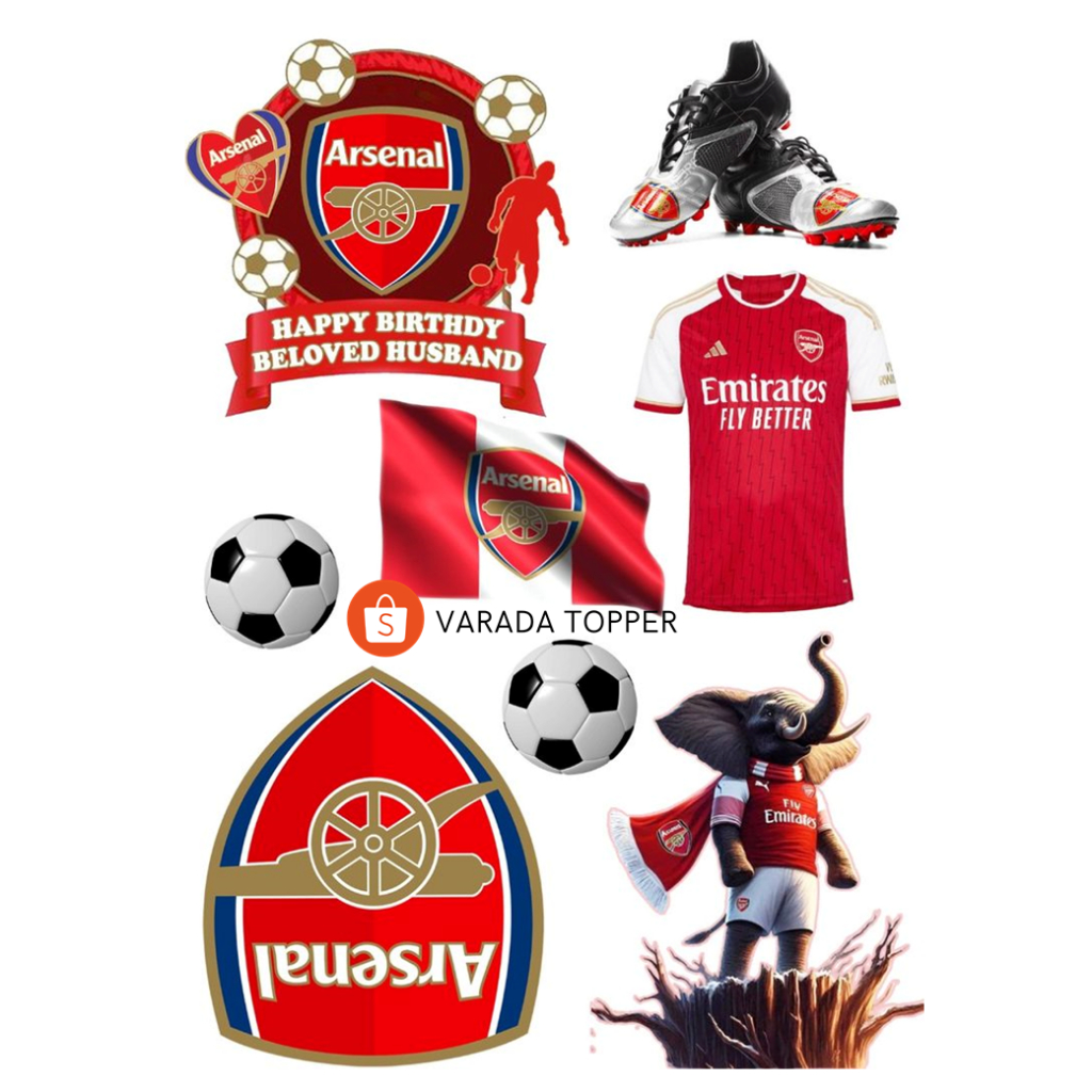 ARSENAL Topper ชื่อและอายุที่กําหนดเองฟรี | ตกแต่งเค้กวันเกิด ARSENAL FOOTBALL