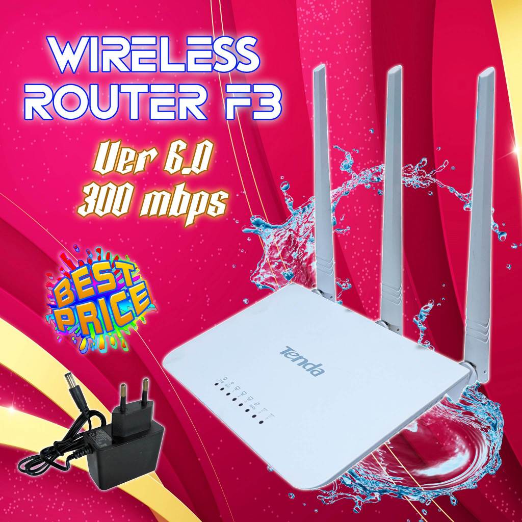 เราเตอร์ Wirreless F3 V6 พร้อมเสาอากาศ 3 เสา (มี PPPoE) พร้อมอะแดปเตอร์