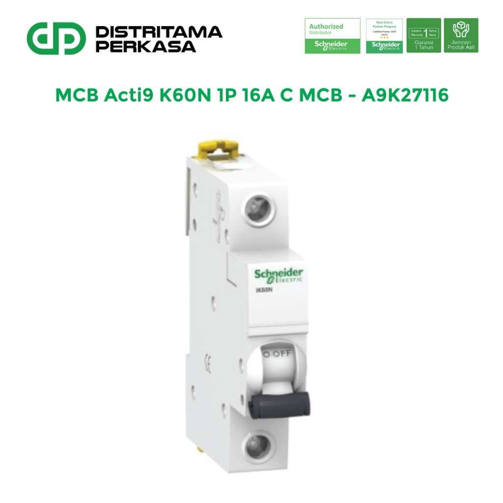 Schneider MCB Acti9 iK60N 1P 16A 6kA Kurva C - A9K27116