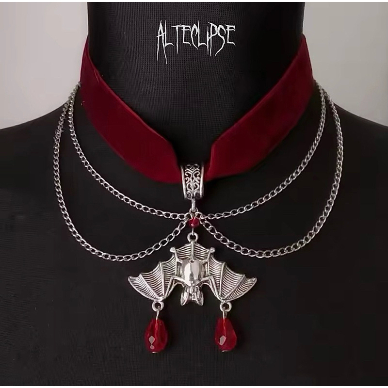 Alteclipse Bloody Vampire Satin Bat Choker Goth // N40 Vampire Choker,ซาตินริบบิ้นChoker, Punk Goth 