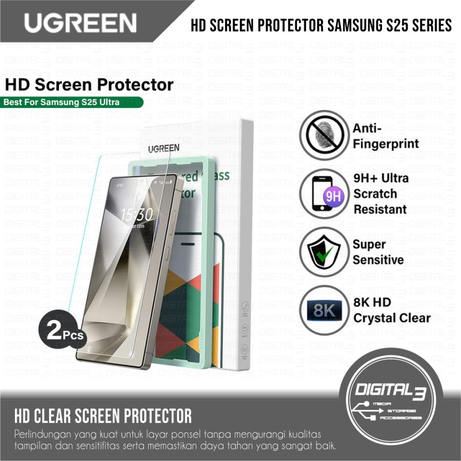 LAYAR UGREEN HD Clear Screen Guard Protector 2PCS สําหรับ Samsung S25 / S25 PLUS / S25 ULTRA กระจกนิ