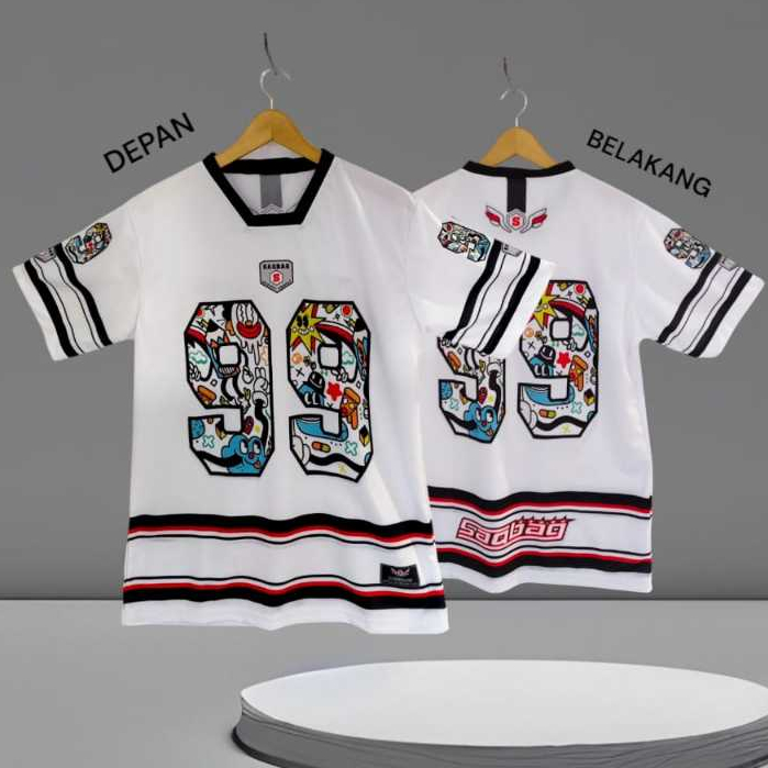 99 WHITE JERSEY สําหรับผู้ชายและผู้หญิงออกแบบใหม่ RUGBY JERSEY / SPORTS JERSEY / ผู้ชายและผู้หญิง JE