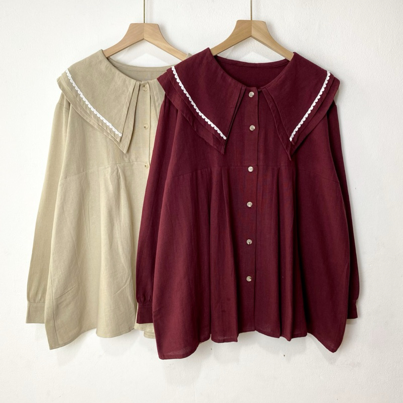 KEMEJA Karen Blouse LD 115 Basic Shirt Collar Premium Linen Womens Top