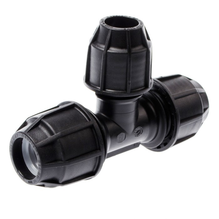 อุปกรณ์ท่อ HDPE Tee 1 X 3/4 นิ้ว Equal Tee อุปกรณ์การบีบอัด การเชื่อมต่อท่อ HDPE