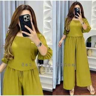 One set Cringkle Wanita / Setelan Alica Set Crop Top Wanita Kekinian /Baju setelan One set Crinkle