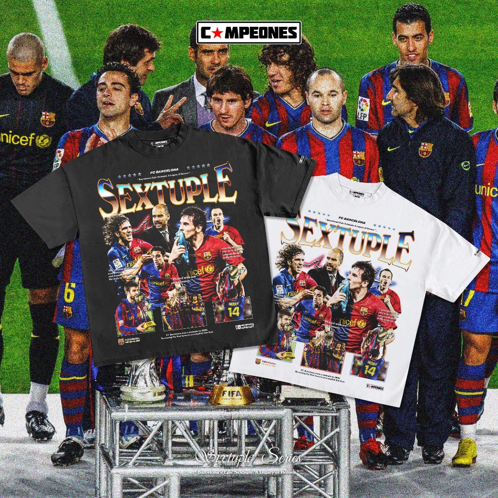 Campeoones - Oversize Boxy Tshirt FC Barcelona - Barcelona Sextuple 2009 Trophy Messi Xavi Iniesta