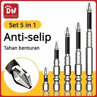 Set 5 Pcs Phillips Bit Magnet Kuat Anti Slip Kekerasan Tinggi Bor Tangan Baja Wolfram Obeng Listrik Perkakas Set