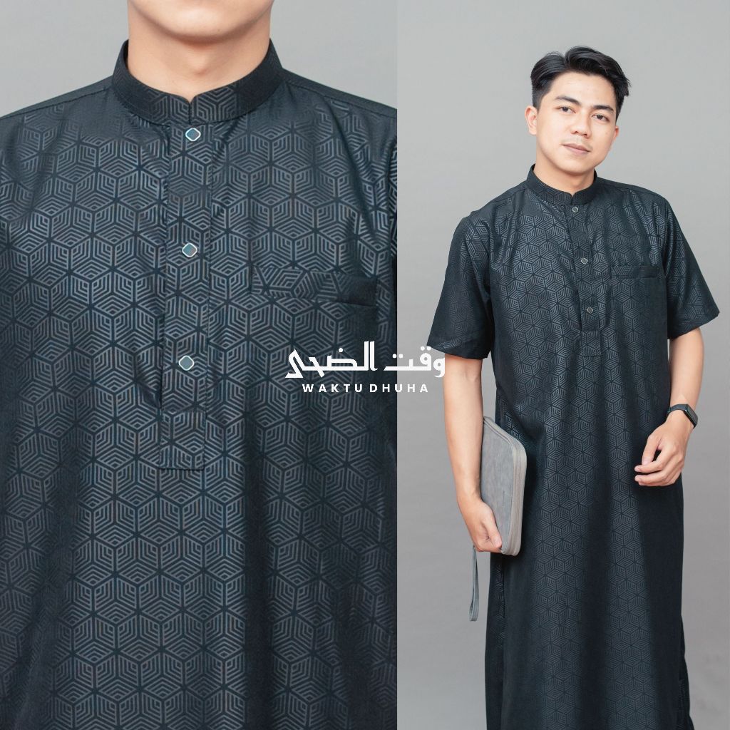 PREMIUM MATERIAL / Dhuha Robe Slimfit Gamis สําหรับผู้ใหญ่ผู้ชายแขนสั้นผ้านูนหกเหลี่ยม