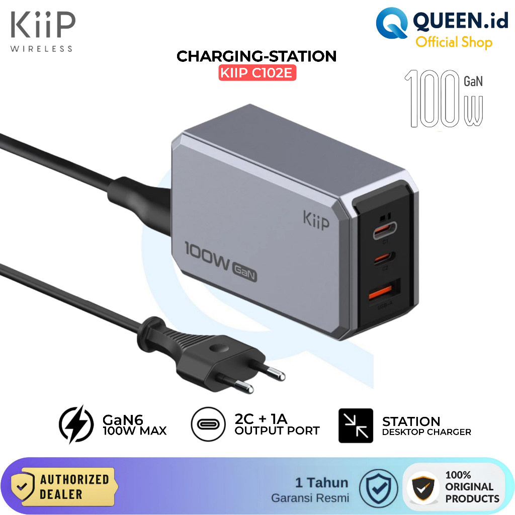 KIIP C102E Charger Station Adaptor GaN6 100W PD QC 3 พอร์ต 2C1A USB TYPE C GaN 6 Super Fast Charging