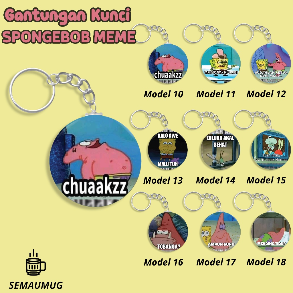GANTUNGAN SPONGEBOB MEME KEYCHAIN GIFT STICKER ROUND MEME KEYCHAIN CUTE CUSTOM PRINT SENMUG