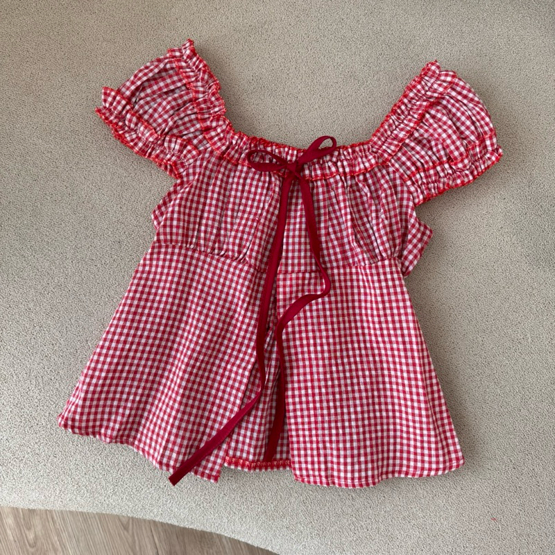 (READY JKT) Merce Top Gingham Red Coquette top มีโบว์