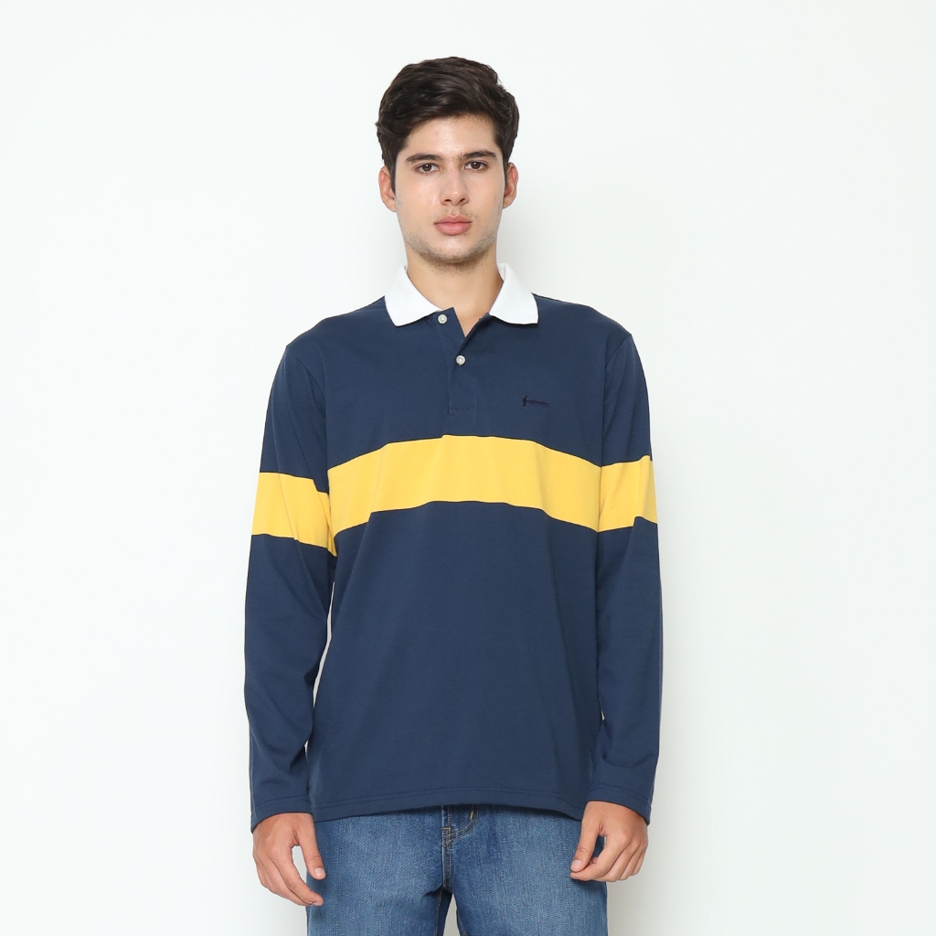 Hammer Men โปโลลายทาง C1OPS27N1 | เสื้อยืดคอปกแขนยาวสีกรมท่าสําหรับผู้ชาย